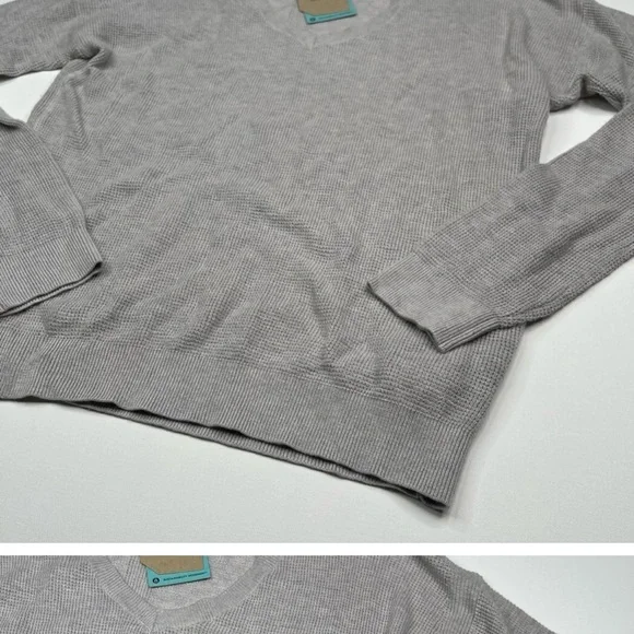 Prana Sweater Milani V Neck Waffle Grey Comfy Lounge Outdoor Hiking Gorp XL New - Picture 3 of 12